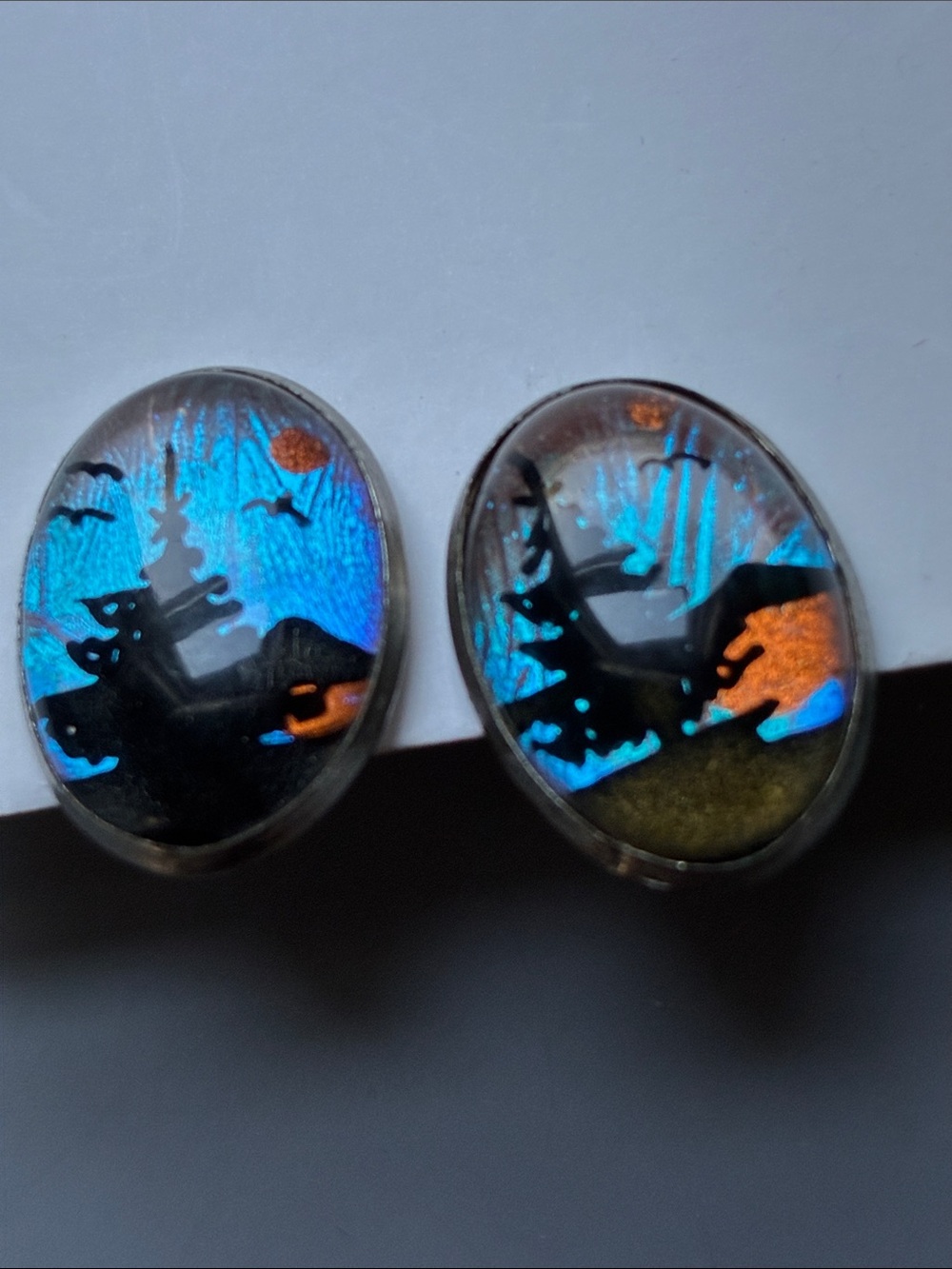 Vintage Japanese Butterfly Wing Screwback Earrings w/Silhouette Design